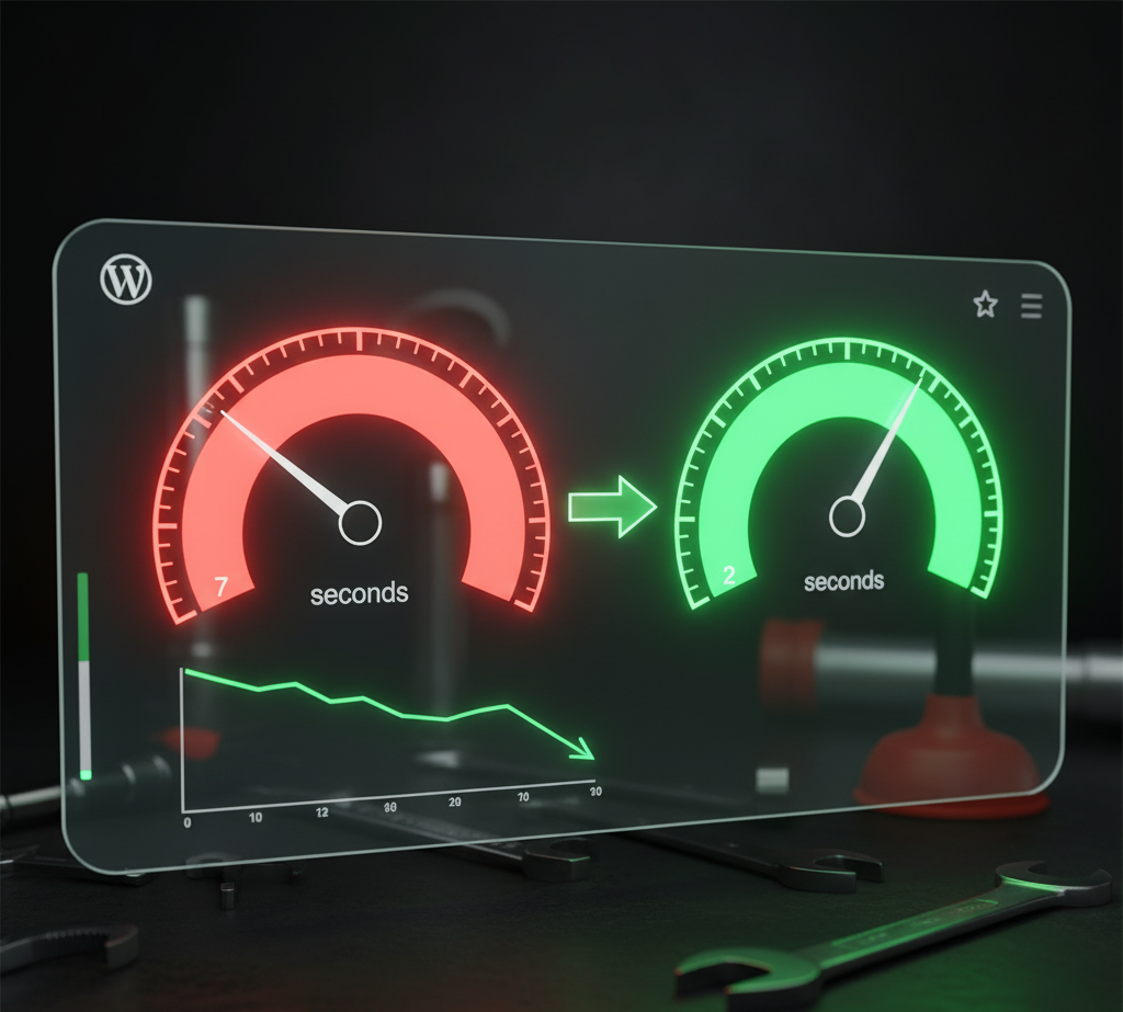 WordPress speed optimization dashboard for Miami plumber site